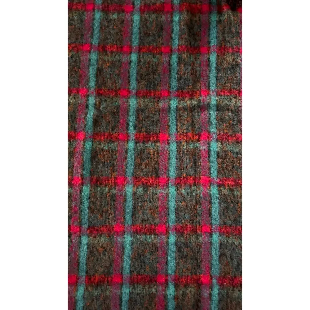 1980s Donegal Design Hand Woven Mohair Wool Plaid Scarf Ireland 60x70